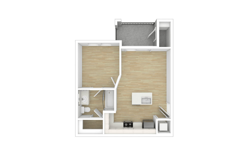 A1 - 1 bedroom floorplan layout with 1 bathroom and 535 - 550 square feet (Unfurnished, 3D)