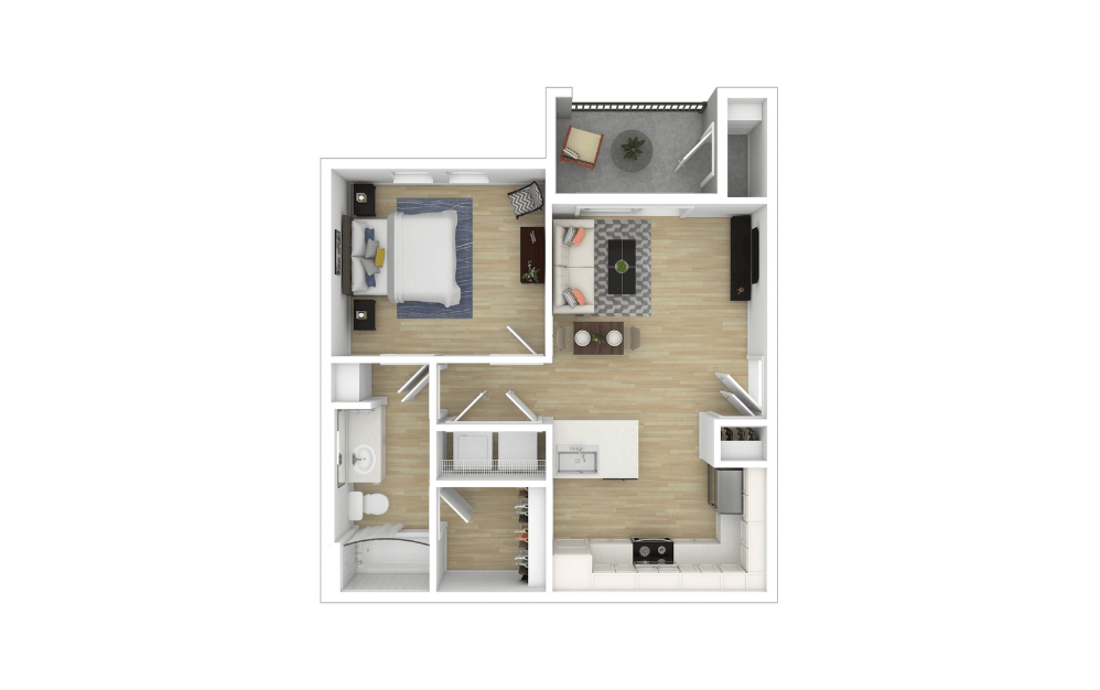 A2 - 1 bedroom floorplan layout with 1 bathroom and 586 square feet