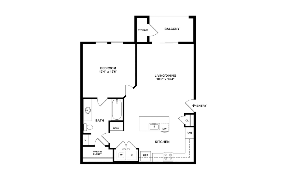 A3 - 1 bedroom floorplan layout with 1 bathroom and 773 square feet (2D)