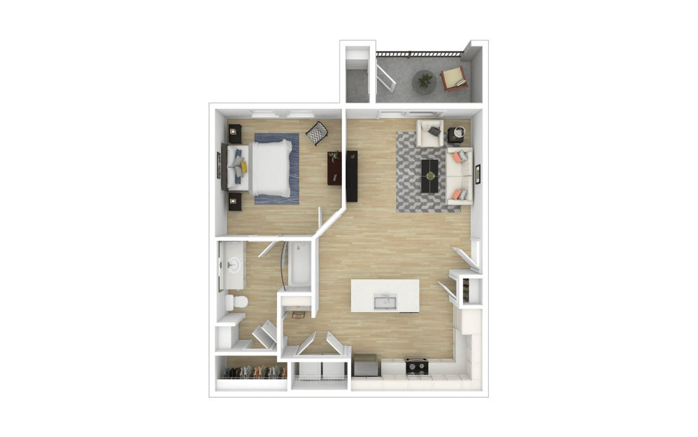 A3 - 1 bedroom floorplan layout with 1 bathroom and 773 square feet