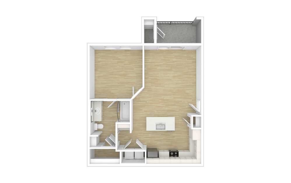 A3 - 1 bedroom floorplan layout with 1 bathroom and 773 square feet (Unfurnished, 3D)