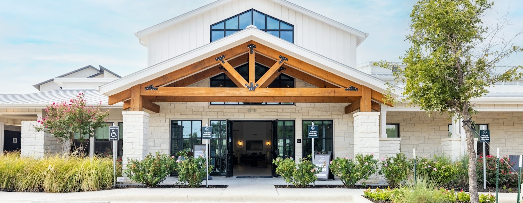 a building with a parking lot