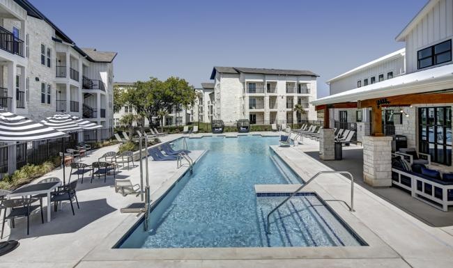 a swimming pool in a courtyard